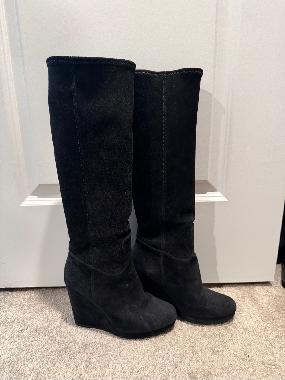 Miu Miu Black Suede Knee-High Wedge Boots